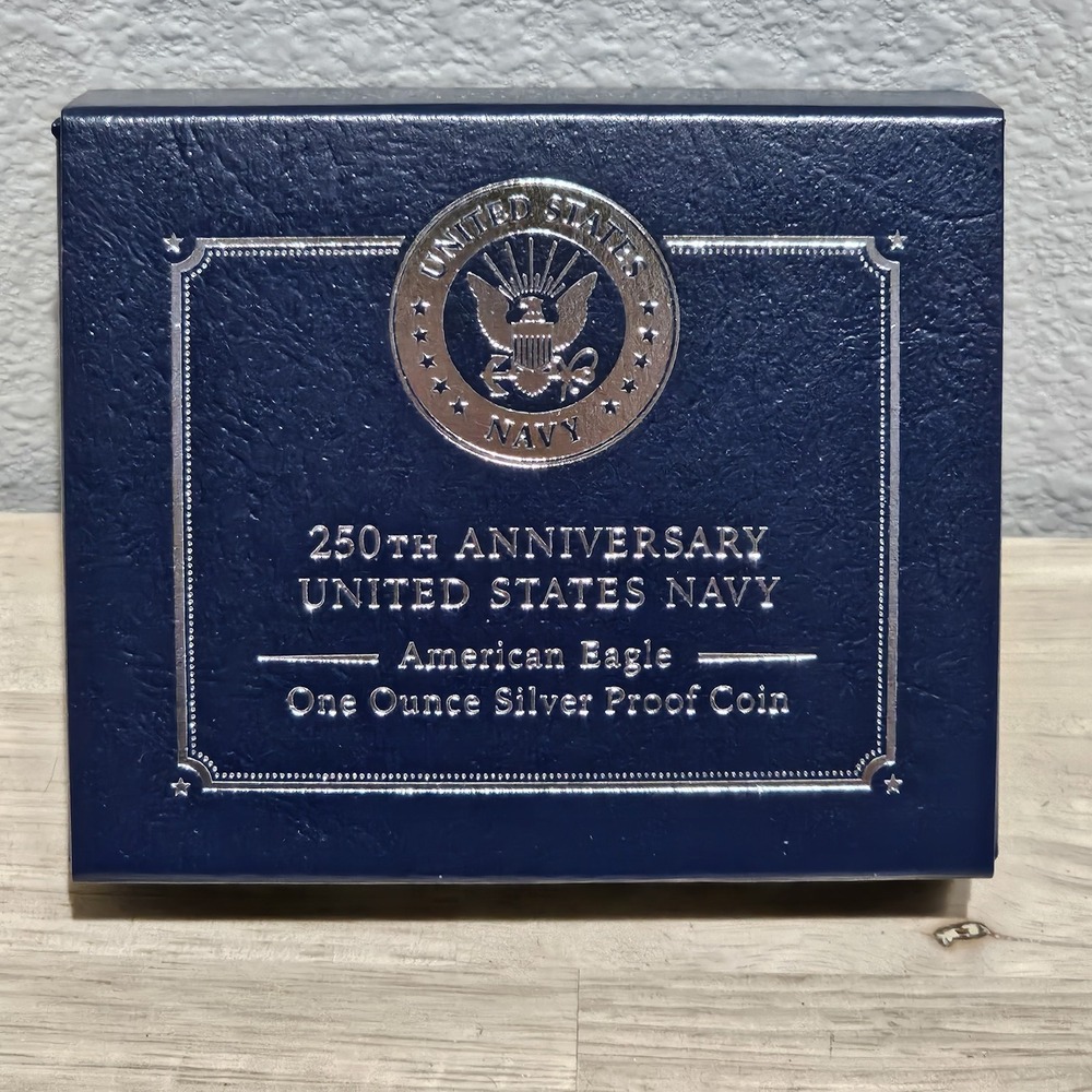 250th Anniversary US Navy American Eagle One Ounce Silver Proof Coin In Hand